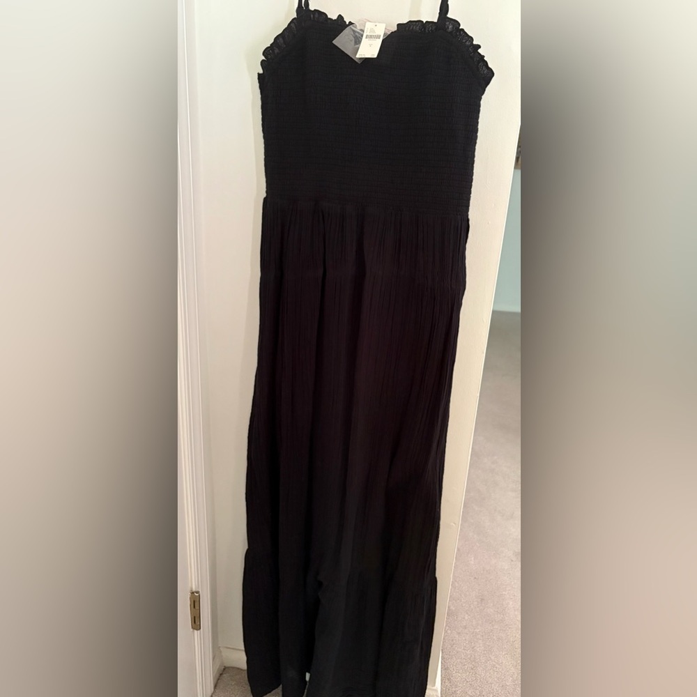 Anthropologie Black Smocked Maxi Dress